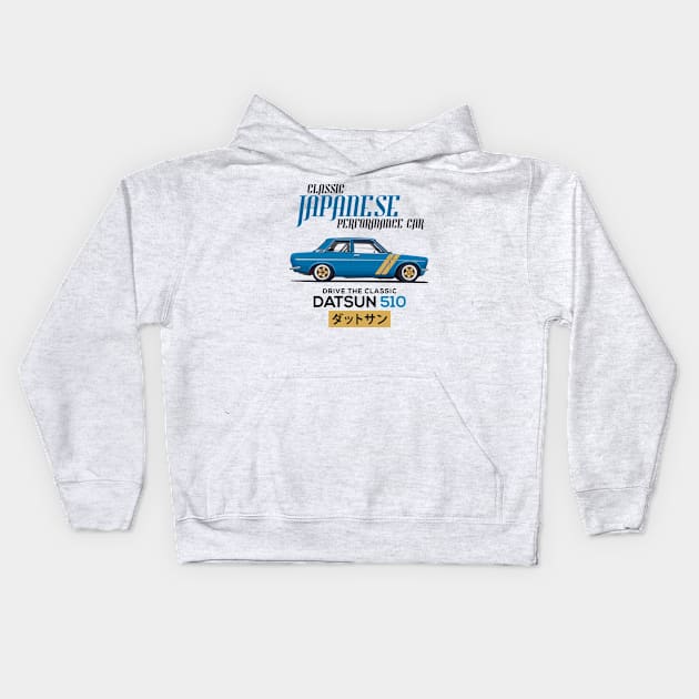 Datsun 510 - Classic Japanese Car Kids Hoodie by Ajie Negara